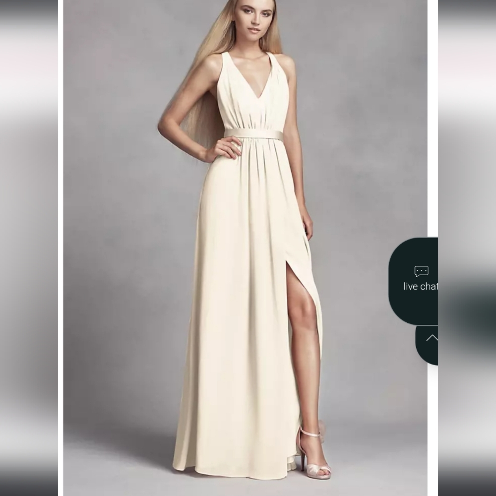 Vera Wang White Davids Bridal 20 Long Blush Dusty Rose Chiffon Dress Cross Back - Picture 15 of 15